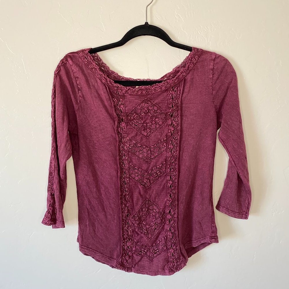 Free People Truly Madly Lace Top Wine Red - Picture 2 of 9